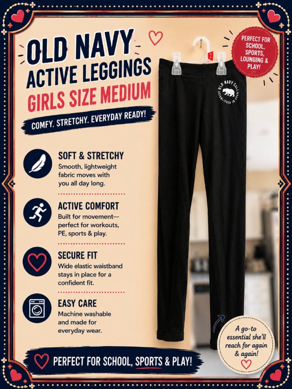Old Navy Girls Black Active Leggings Size Medium